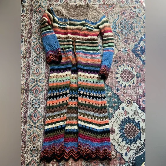 Boston Proper hand knit wool colorful stripe Long Cardigan Sweater, size medium - Picture 2 of 9